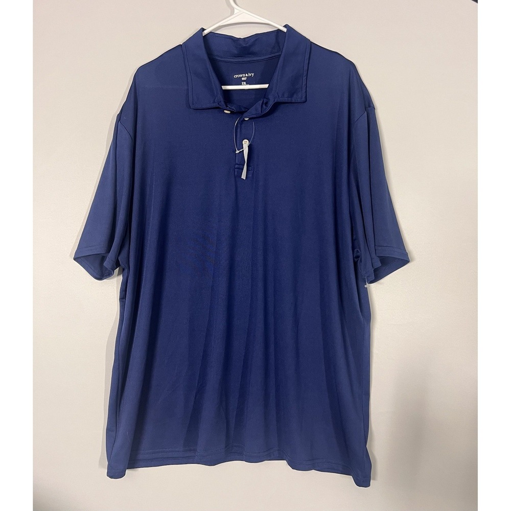Crown & Ivy Polo Shirt Mens Sz 2X Navy  blue Short Sleeve stretch NWT